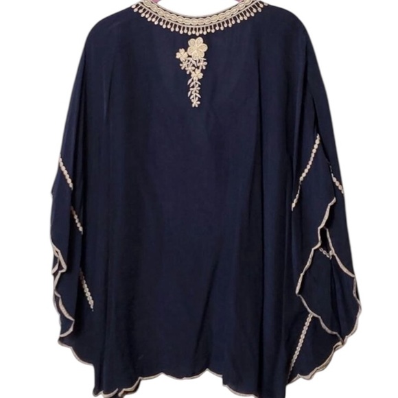 Johnny Was Embroidered Georgette Poncho Tunic Deep Dawn NWT extremely oversized - Picture 2 of 9